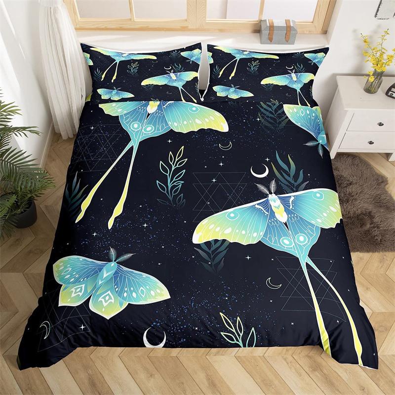 Комплект постельного белья Death Moth Queen Size Gothic Skull Boho, черно-белый декоративный мягкий комплект постельного белья с изображением скелета