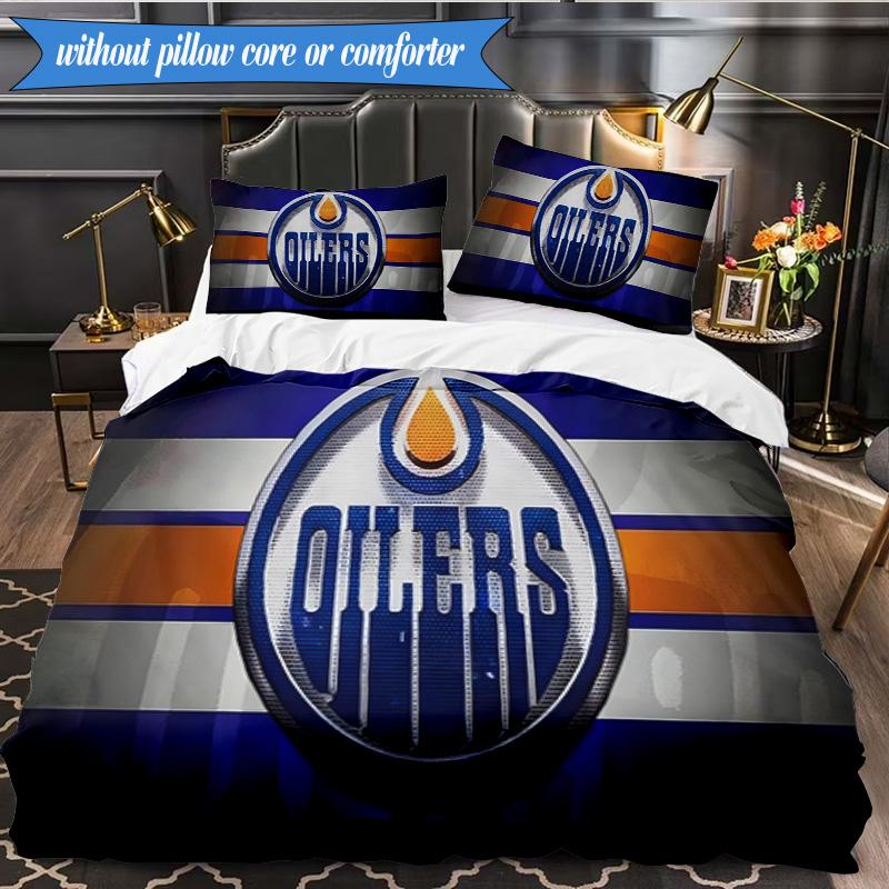 3PCS Edmonton Oilers Printed Bedding Set For Bedroom dormitory, Includes 1 Duvet Cover & 2 Pillowcases for All Seasons Home Decor Fan gifts