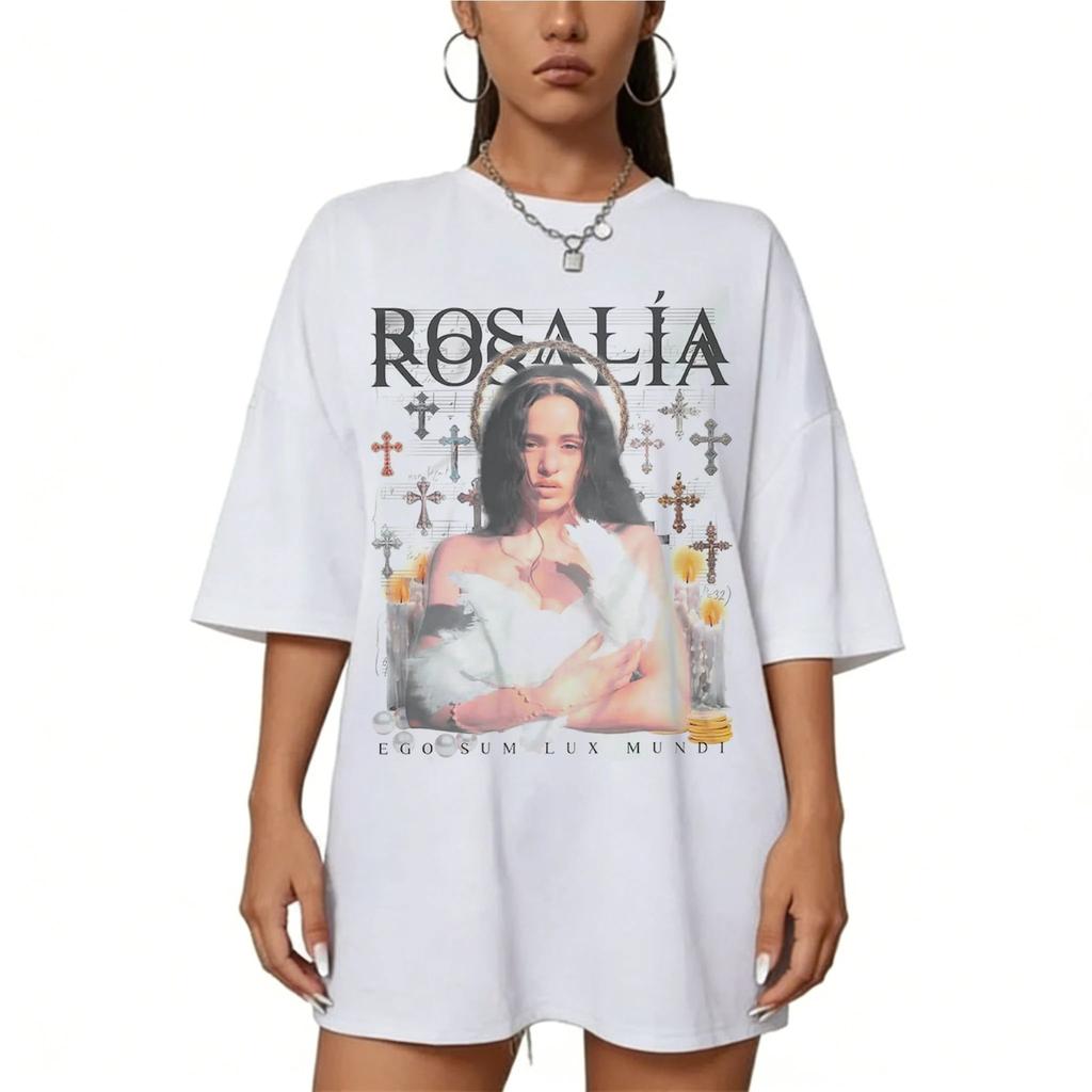 Футболка Rosalia Футболка Rosalia Lux Tour 2026 Футболки с винтажным графическим принтом Ретро Подарок фанату Повседневная Свободная Модная Футболка Унисекс