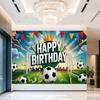 Football-themed Stage Backdrop Banner with Trophies and Crowns, Perfect for Sports-themed Celebrations, Fo13