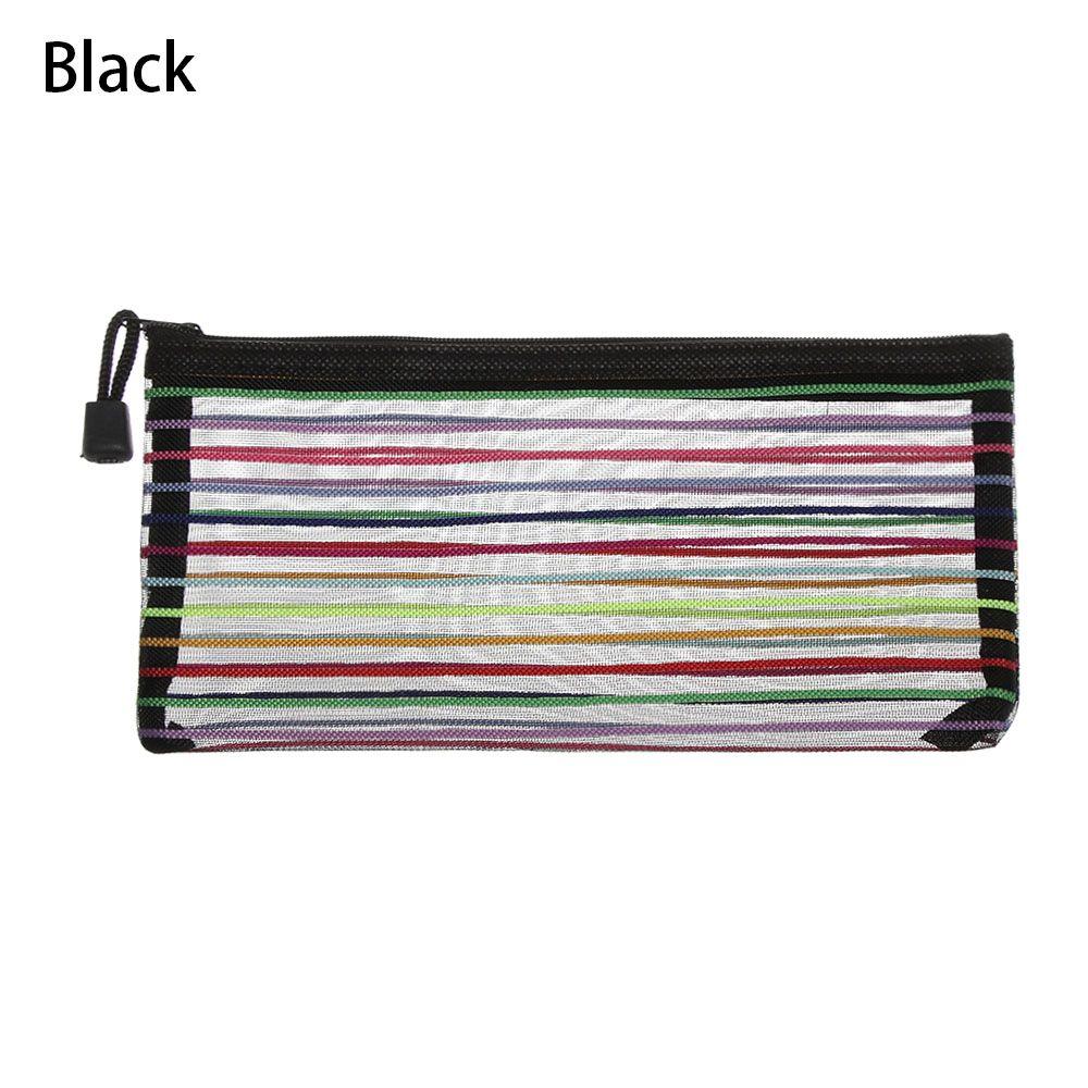 Purse Makeup Stationery Rainbow Color Nylon Grid Cosmetic Storage Mesh Pen Bag Zipper Pencil Case