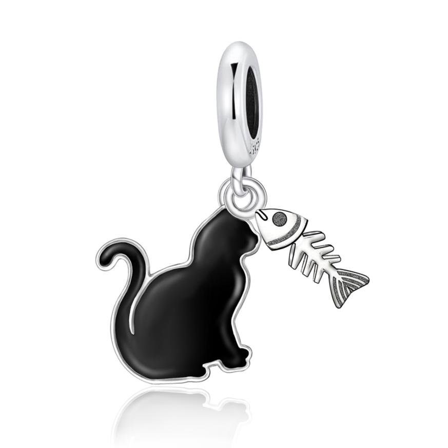 925 Silver Cute Panda Penguin Charm Snake Bracelet Necklace Black Pendant Gift for Women Girls