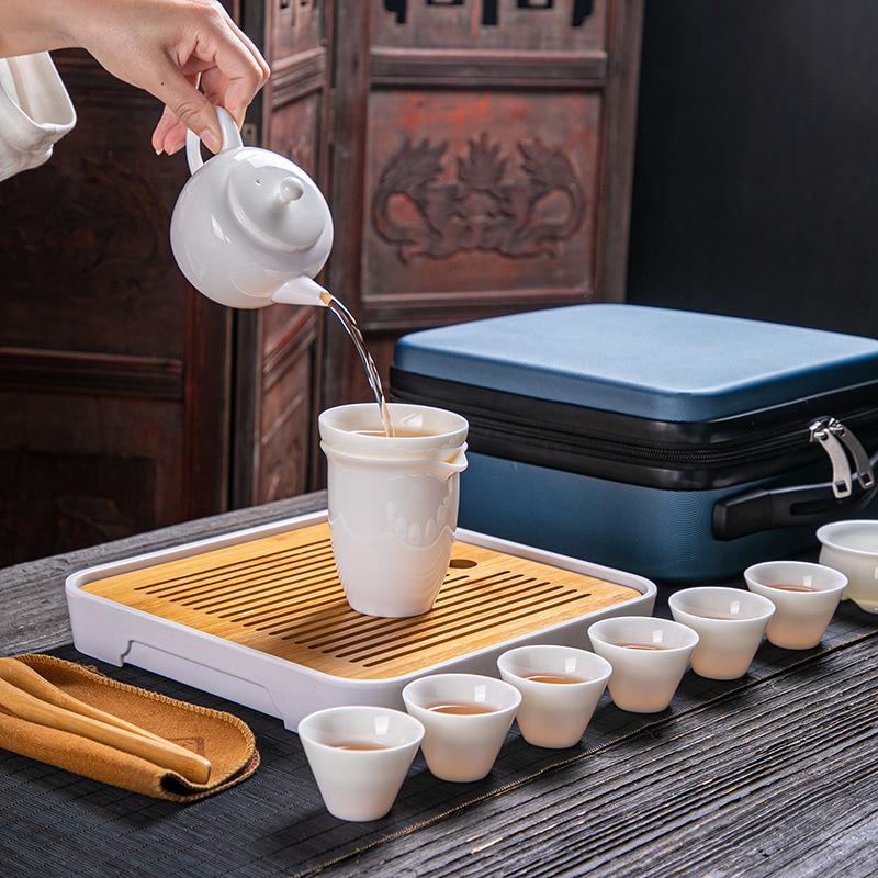 High-grade Suet Jade Porcelain Kung Fu Travel Tea Set Tea Art Teaching Set Business Company Merchandise Festival Gifts