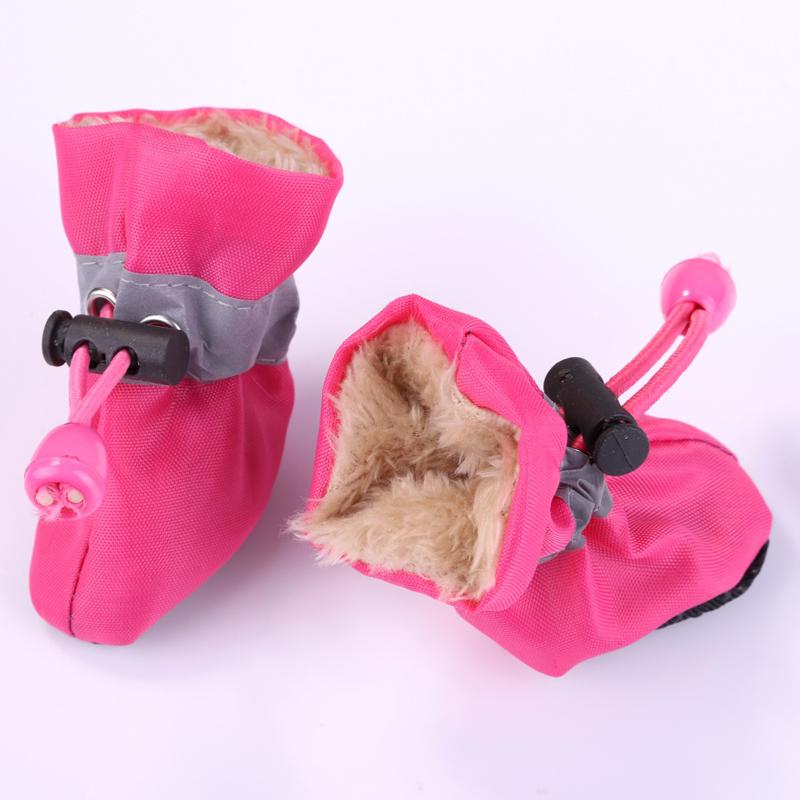 4 Pcs/lot Waterproof Dog Shoes with Cashmere Warm Inner, Anti-slip Shoes for Small Dog Rain Snow