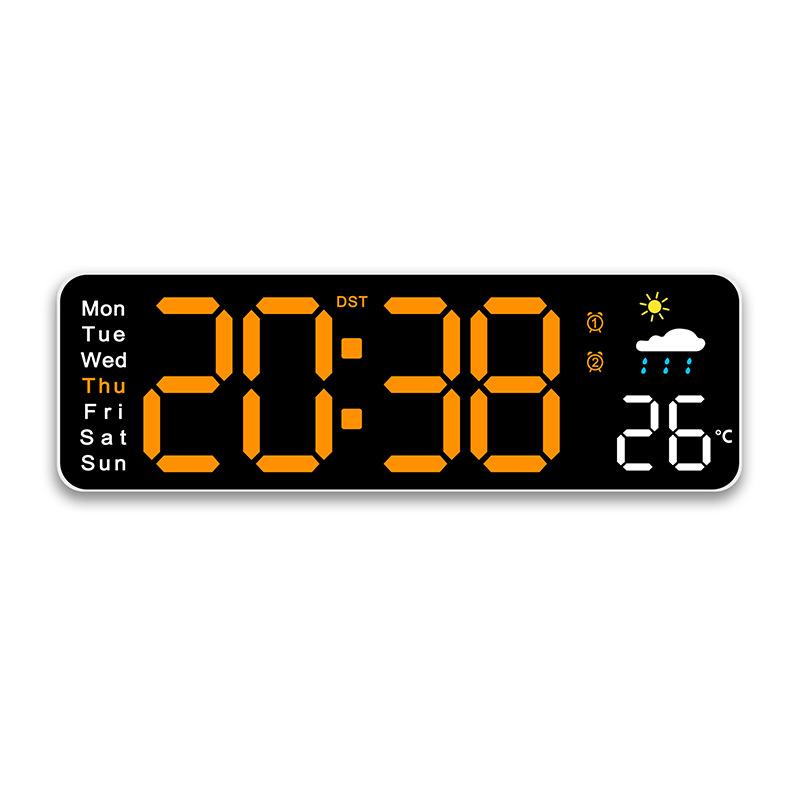 Large Digital Wall Clock Temperature Humidity Date Week Weather Display Brightness Adjustable LED Remote Control Alarm Clocks
