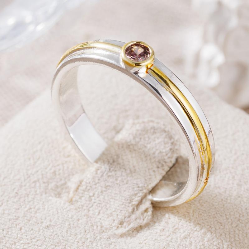Classic Inlaid Purple CZ Women's Ring Retro Two Color Geometry Daily Wear Party Jewelry Anniversary Gift