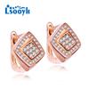 LSOOYH серьги-клипсы цвета розового золота, модные серьги с цветком для женщин, геометрические квадратные серьги-кольца с кубическим цирконием, ювелирные изделия