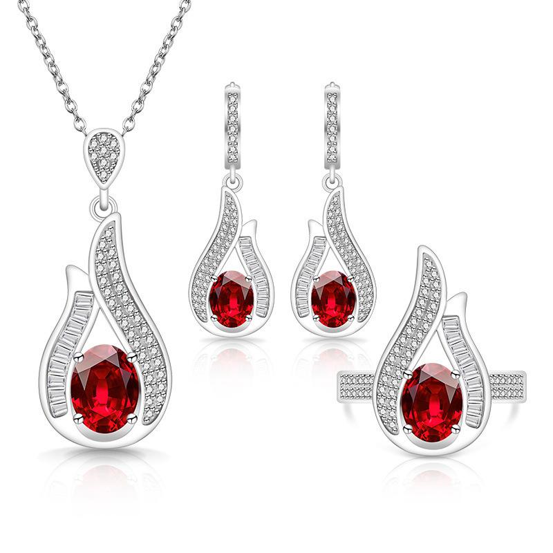 Color Treasure Super Flash Gem Water Drop Zircon Set European and American Necklace Earrings Ring