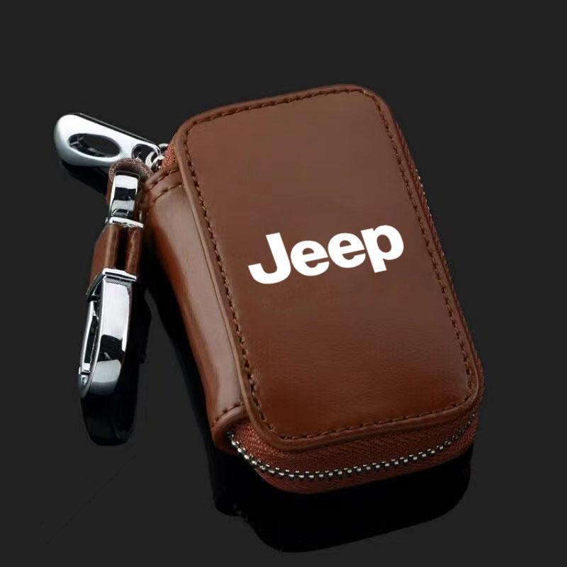 AFV1 Car Key Bag Leather Wallets Housekeeper Covers Zipper Bag For Jeep Grand Cherokee Wrangler JK Gladiator Compass Renegade Patriot