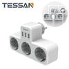 Tessan EU Plug Power Strip with 3 AC Outlets 3 USB Ports, EU Wall Socket Overload Protection for Home, Office