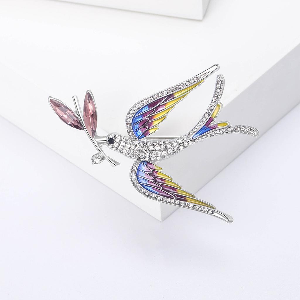 Высококачественная эмалевая брошь в виде ветки ласточки со стразами, креативная изысканная женская брошь для корсажа и пальто