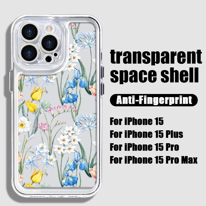 Прозрачный чехол с цветочным принтом для iPhone 16 15 14 11 Pro Max 13 12 Mini 15 14 Plus XR Xs Max 7 8, защита объектива, ударопрочный цветной силиконовый чехол