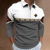 New Men's Cross-border Amazon Zipper Casual Slim Fit Men's Striped Digital Printed Long Sleeved Polo