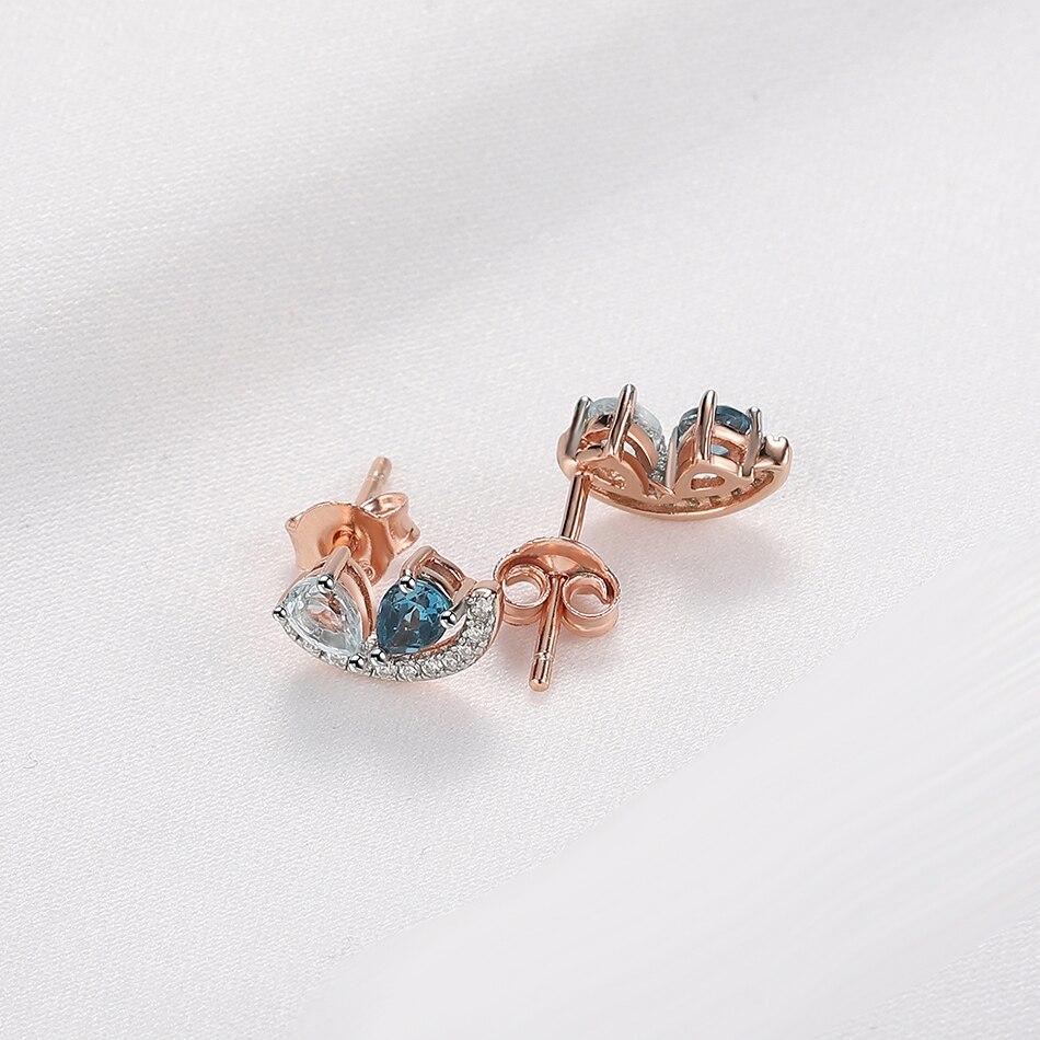 Серьги из стерлингового серебра 925 пробы с драгоценными камнями для женщин, синий топаз, милые серьги-гвоздики, подарок на день рождения, нежные ювелирные изделия с покрытием из розового золота