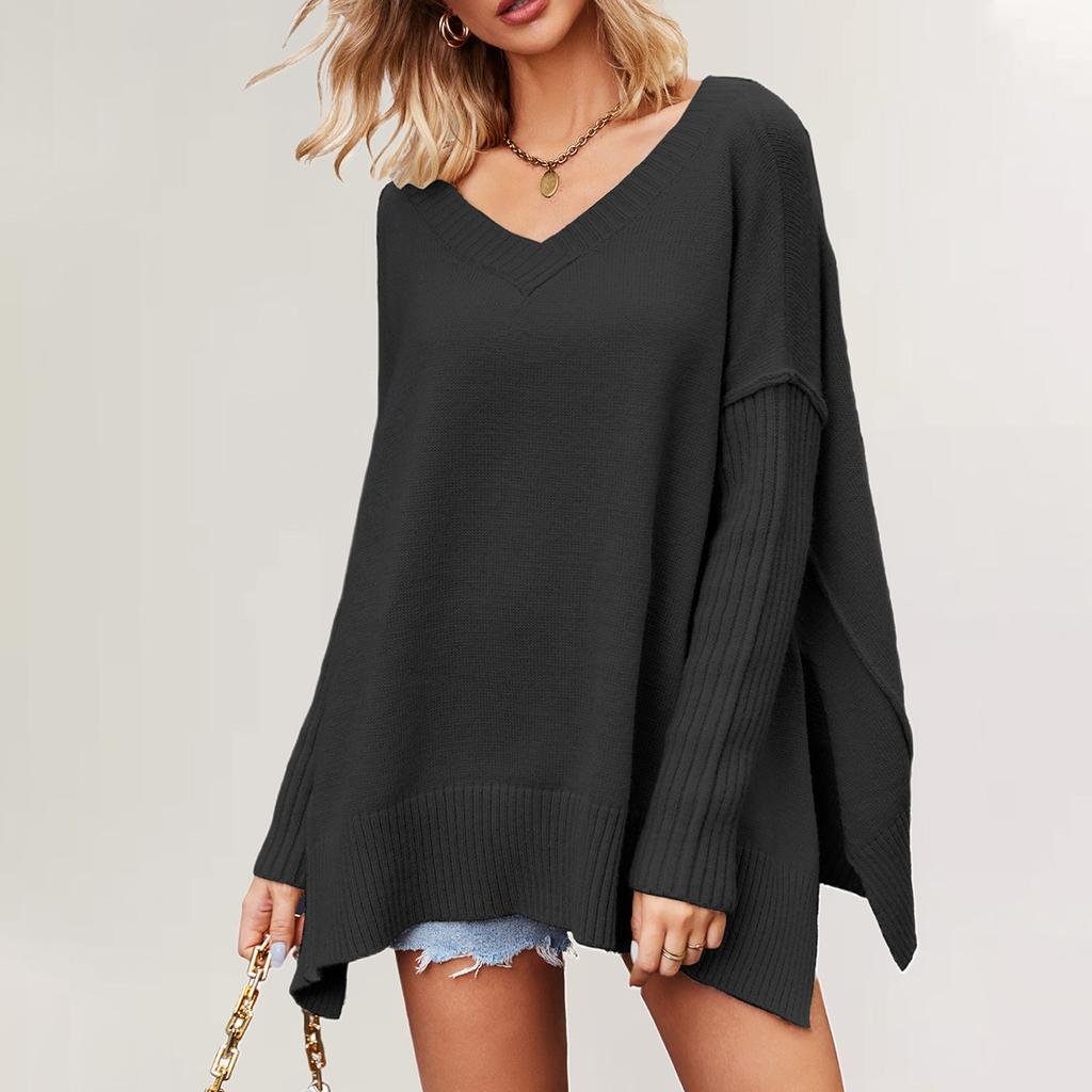 V-neck Irregular Splicing Pullover Loose Fitting European And American Women's Sweater