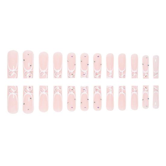 24 шт., кусочки дизайна ногтей, хрустальные цветы, удлиненные, с полным покрытием, простое управление, быстрый маникюр, французский квадратный накладные ногти