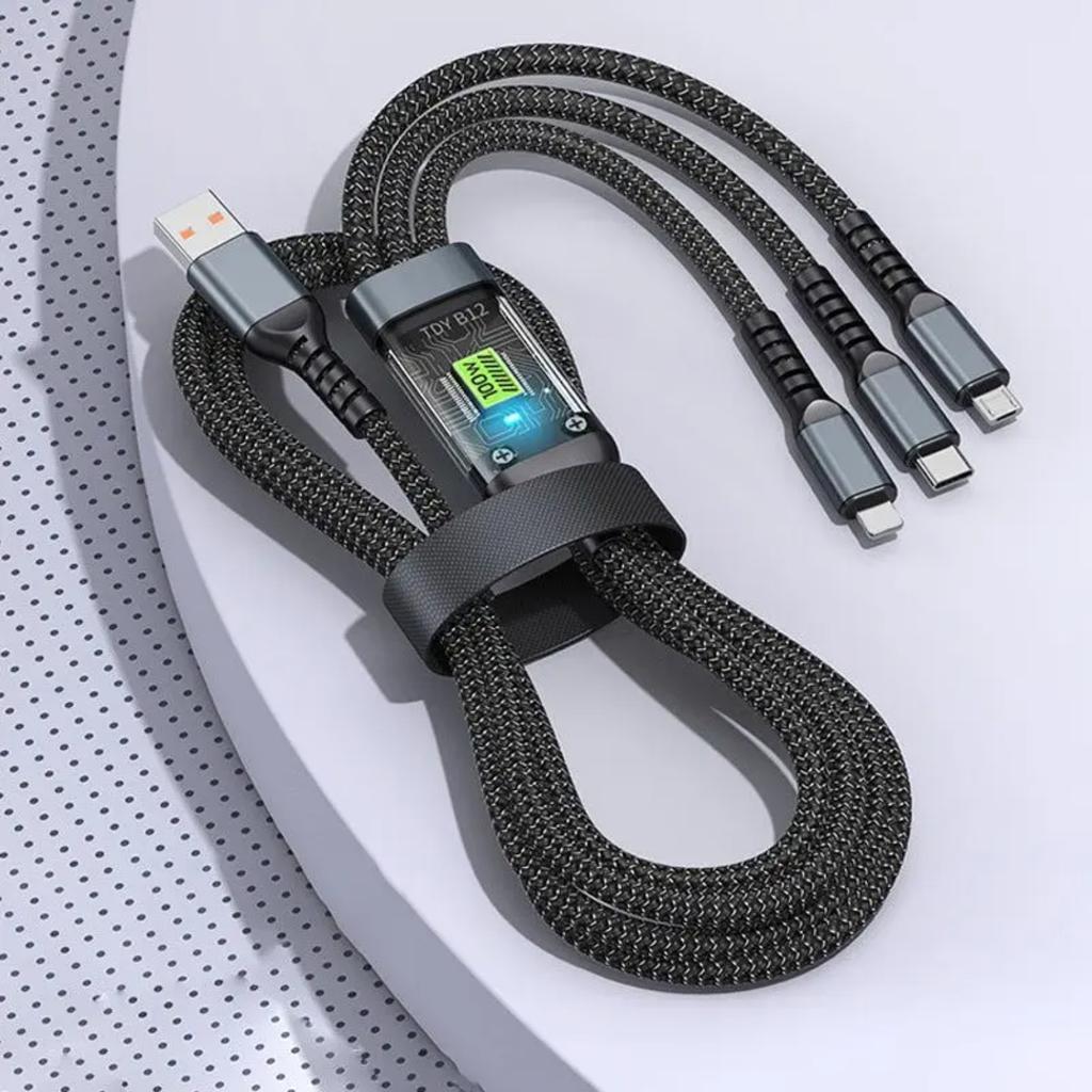 3-in-1 100W Super Fast Chargin Cable Cord for  for iPhone Huawei Samsung Mobile Phone