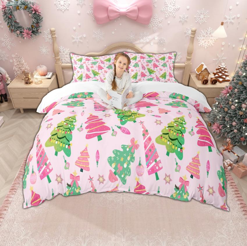 Homewish Watercolor Xmas Tree Duvet Cover Set for Girls Boys, Merry Christmas Bedding Set, New Year Gifts Quilt Cover Set
