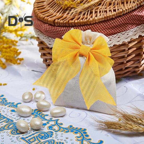 4 Rolls Colored Ribbon 5m Burlap Wired Ribbons Color-Fast Craft Ribbon Accessories for Easter Wreath Gift Wrapping Wedding Bouquets