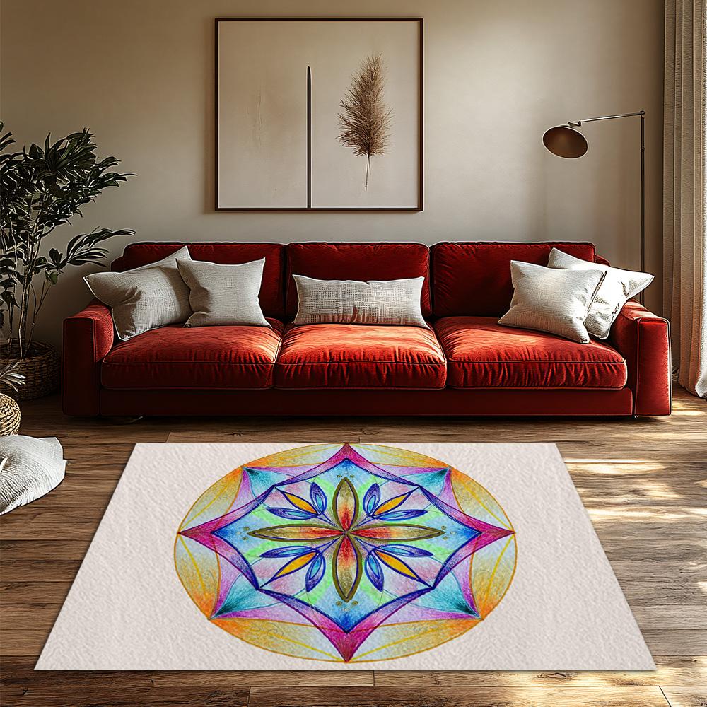 Unique Mandala Area Rug Bohemian Floor Mat Home Decor Living Room Carpet Non-Slip Washable Artistic Design Modern Abstract Patte