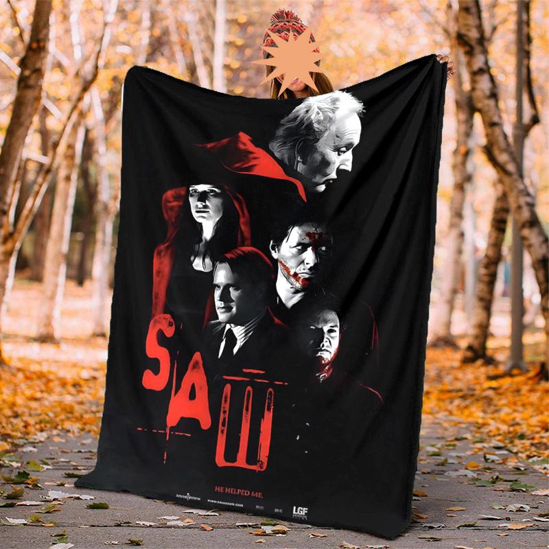 Saw Movie Flannel Blanket Soft Warm All-Season Throw, Design for Camping, Car Travel, Hiking Sofa, Bed, Office Perfect Gift for Parties