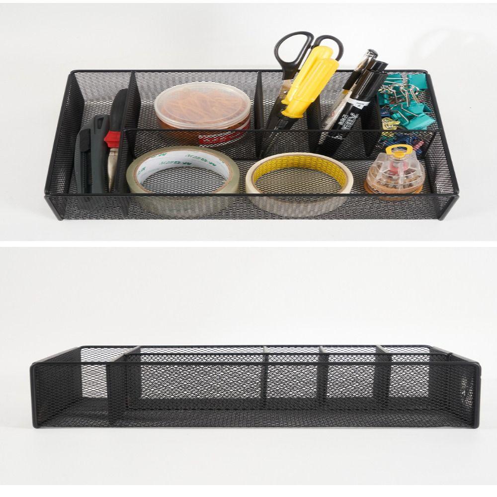 Iron Metal Desk Organizer Hollow Mesh Office Storage Basket Stationery Storage Box  Desktop Use