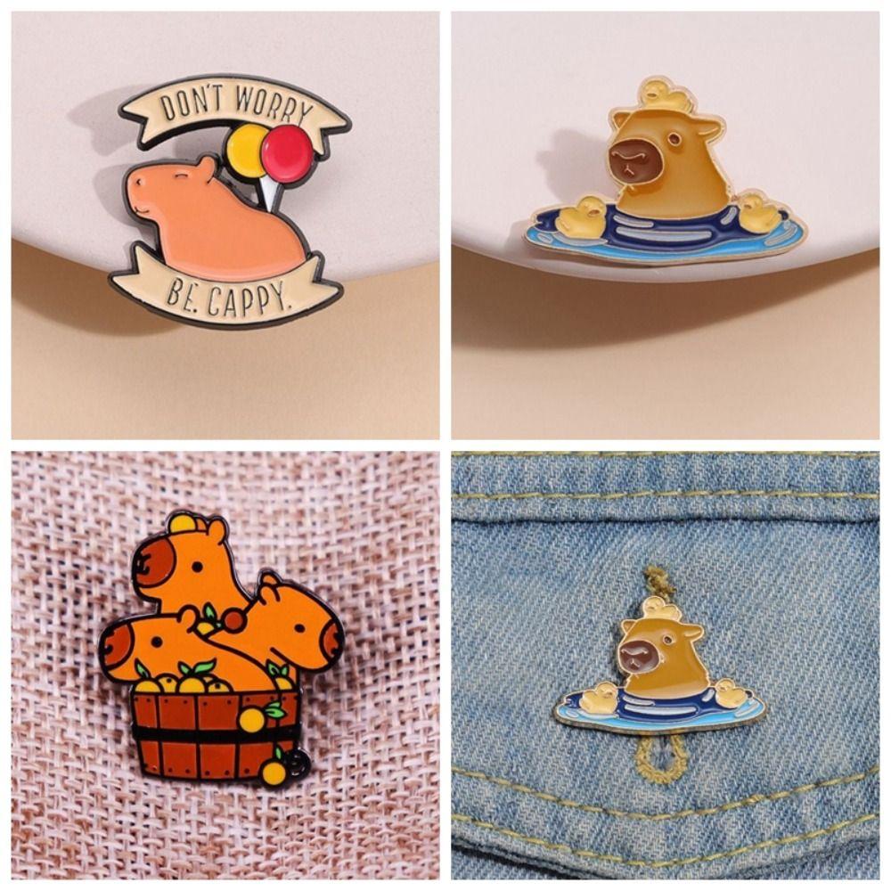 Брошь в виде животного Капибара, набор эмодзи, значок из цинкового сплава Капибара, мультяшная булавка, брошь, украшение для школьного ранца