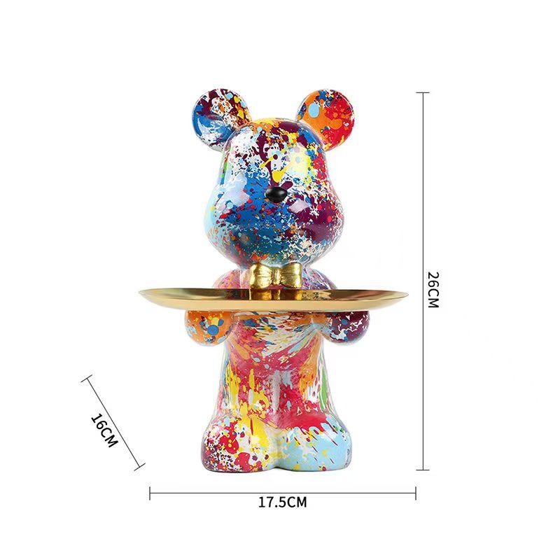 26cm Graffiti Abstract Resin Standing Bear Storage Statue Cute Animal Organizer Desk Decor Holder Gift for Home Office Ornament