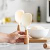 1pc Silicone Rice Serving Spoons with Wooden Handle Heat Resistant Rice Spoon Nonstick Standing Rice Ladle Scooper