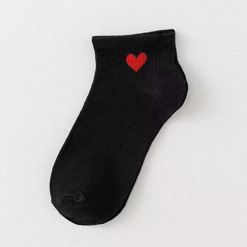 5 пар носков, короткие хлопковые носки, носки в стиле Харадзюку с узором в виде сердечек, однотонные милые носки в стиле хип-хоп