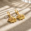 Ethnic Lotus Flower Earrings for Women Minimalist Hollow Pink Rhinestones Flower Hoop Earrings Elegant Party Jewelry Gift
