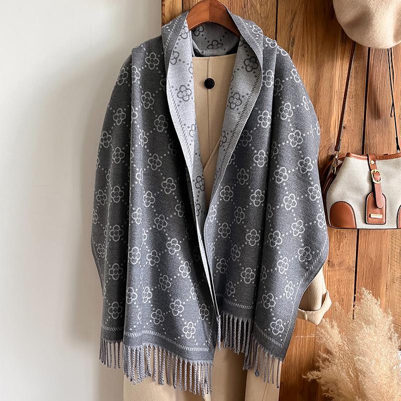 Модный зимний теплый кашемировый шарф для женщин, дизайнерские шали и накидки, буфанды, толстое пашминовое одеяло, пончо, кисточка, эшарп