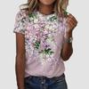 Fashionable Women's Pink Floral Print T-shirt Fun Casual O-neck Short Sleeved T-shirt Summer Women's T-shirt