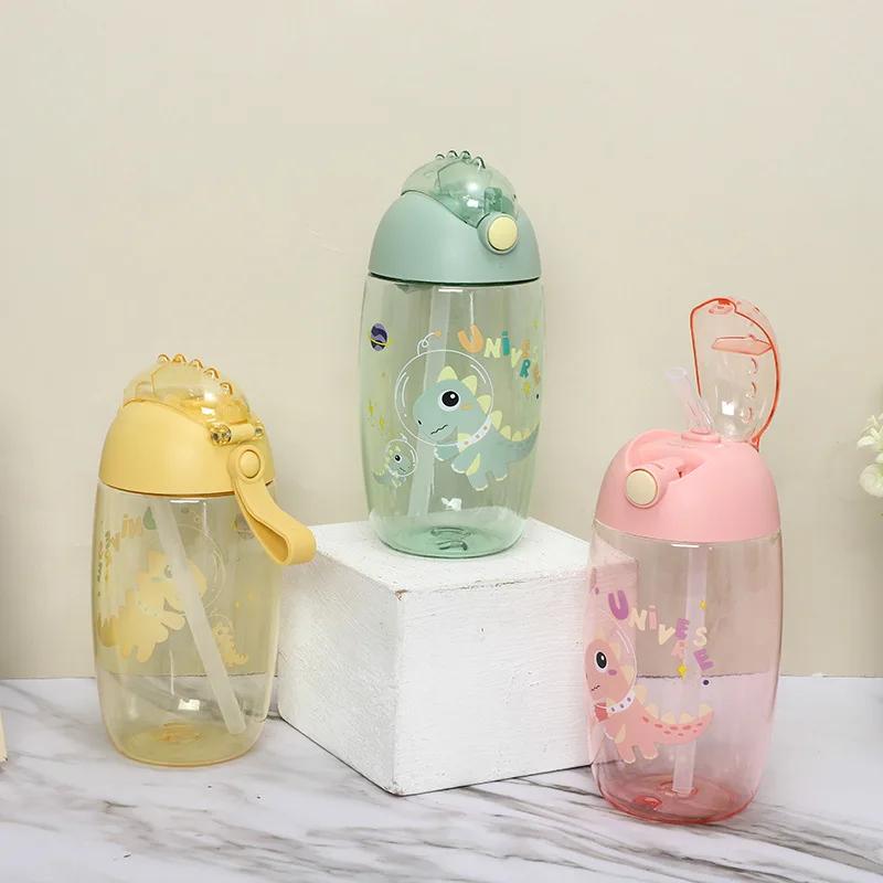 500 мл детская бутылка для воды для школы портативный мультяшный динозавр поильник креативный стаканчик для кормления с трубочками и крышками посуда для питья
