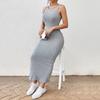Summer Women Sundress Backless Skinny Sleeveless Solid Color Elastic Striped Sheath Slim Waist O