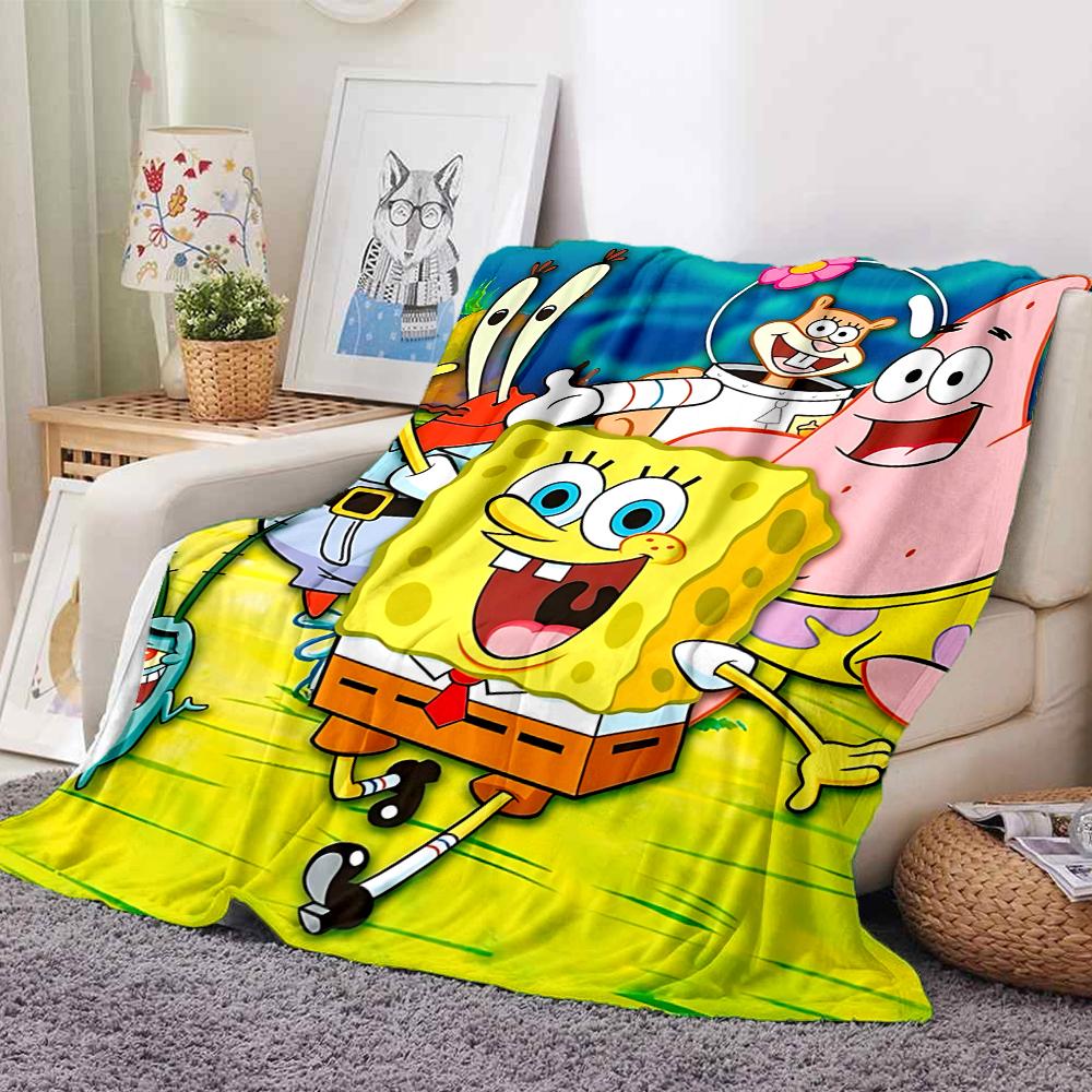 1Pc Spongebob Friends Adventure Flannel Blanket, Soft And Comfortable, Casual Warm, Camping Travel, Christmas, Halloween Xmas Gift. G1176