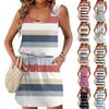 Женские летние платья без рукавов с круглым вырезом, на кулиске, с карманами, в полоску с принтом, повседневные