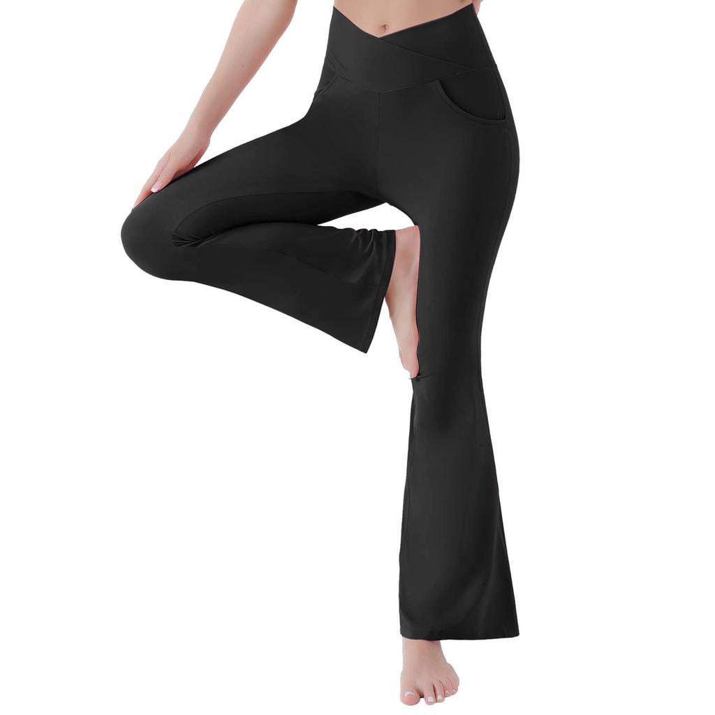 Women's Cross Waist Yoga Flare Pants - High Waist, Hip-Lifting, Abdomen Control, Elastic Wide-Leg Athletic Wear