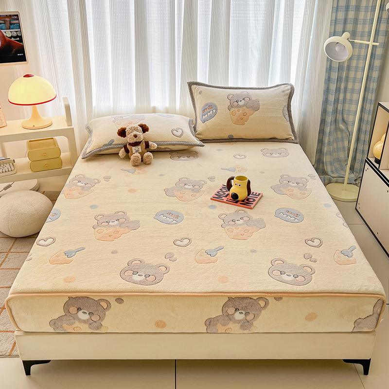 Flannel Fitted Sheet Warm Bedsheet Cartoon Bed Cover Thicken Bed Linen Winter Mattress Protector sabanas (Pillowcase Need Order)