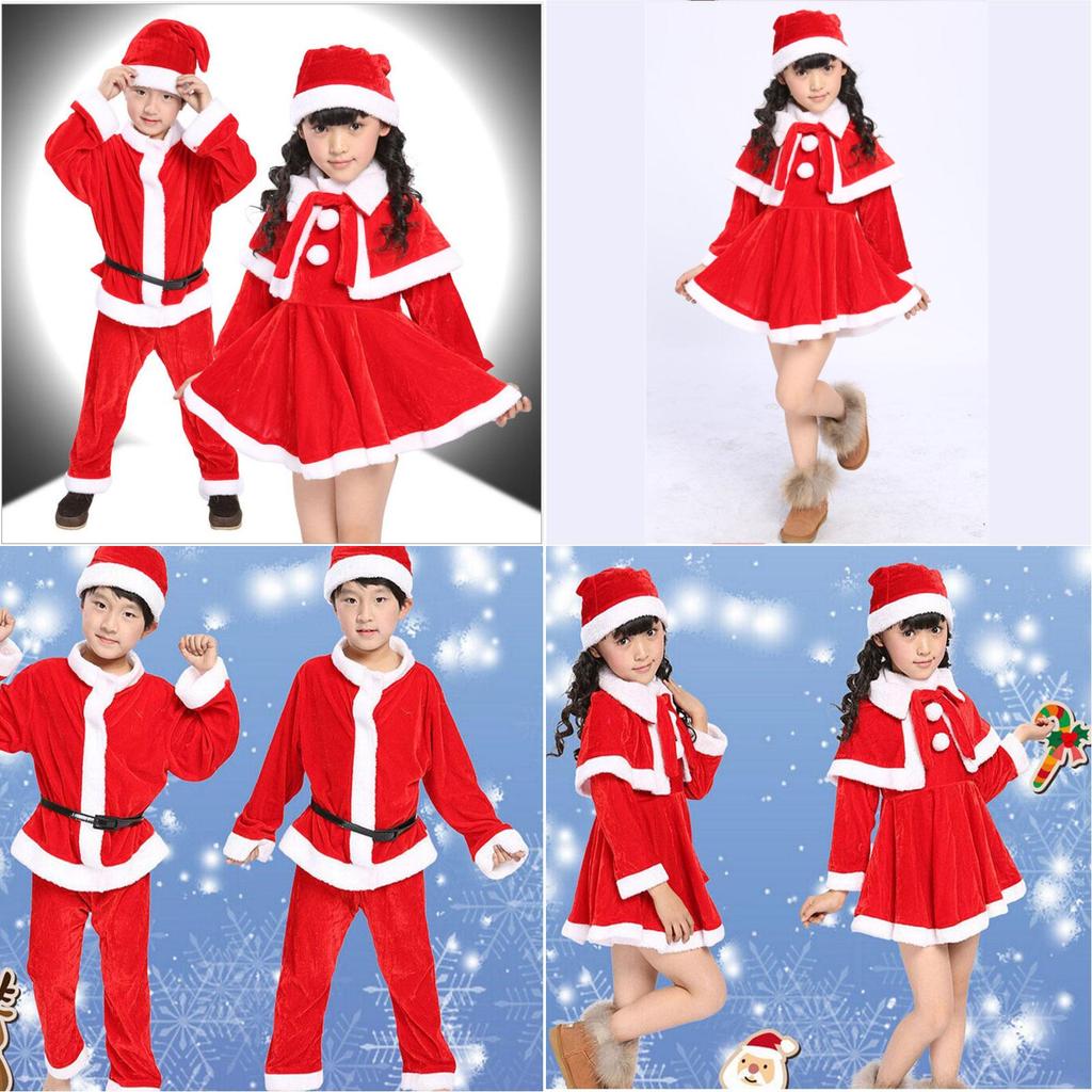 Premium Quality Velvet Kids Santa Claus Costume Red Christmas Outfit For Boys And Girls