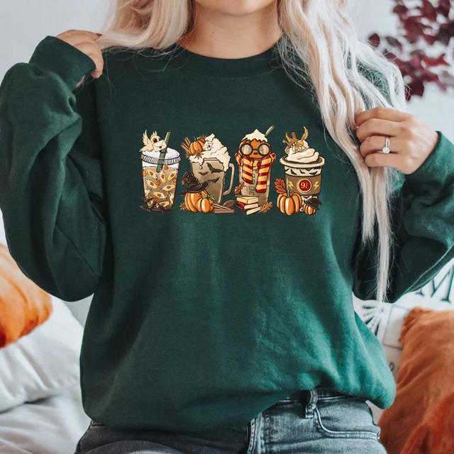 Halloween Horror Coffee Sweatshirt Fall Coffee Sweater Pumpkin Spice Sweatshirts Women Clothes Coffee Lover Pullovers Hoodie