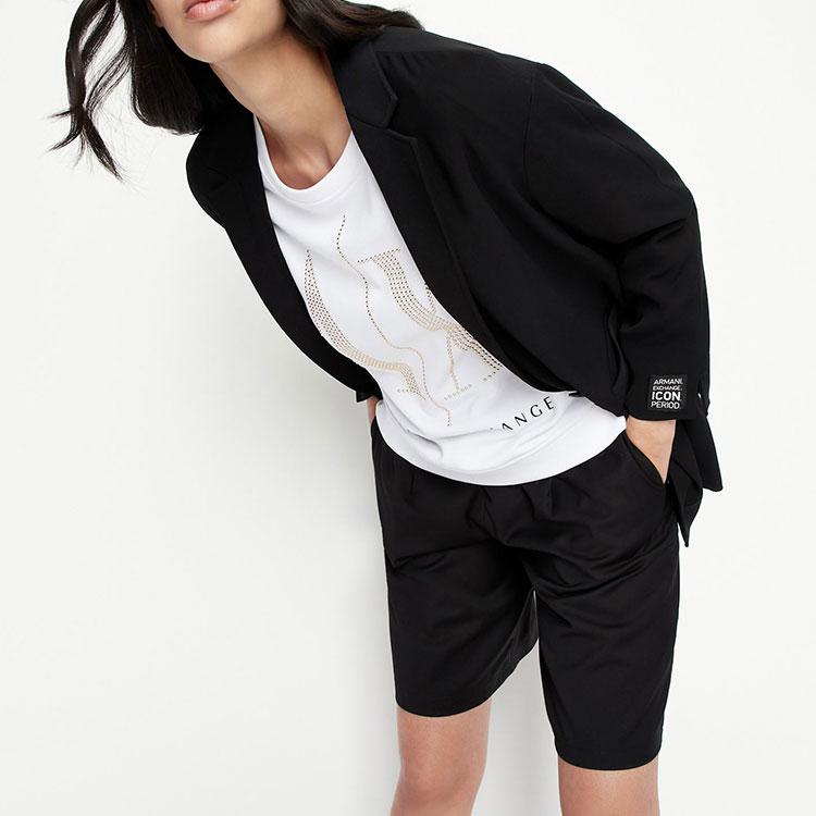 Armani Exchange Свитшот с круглым вырезом и длинным рукавом, украшенный шипами, с логотипом-буквой, женский, белый, SS22 8NYM01-YJ68Z-1000