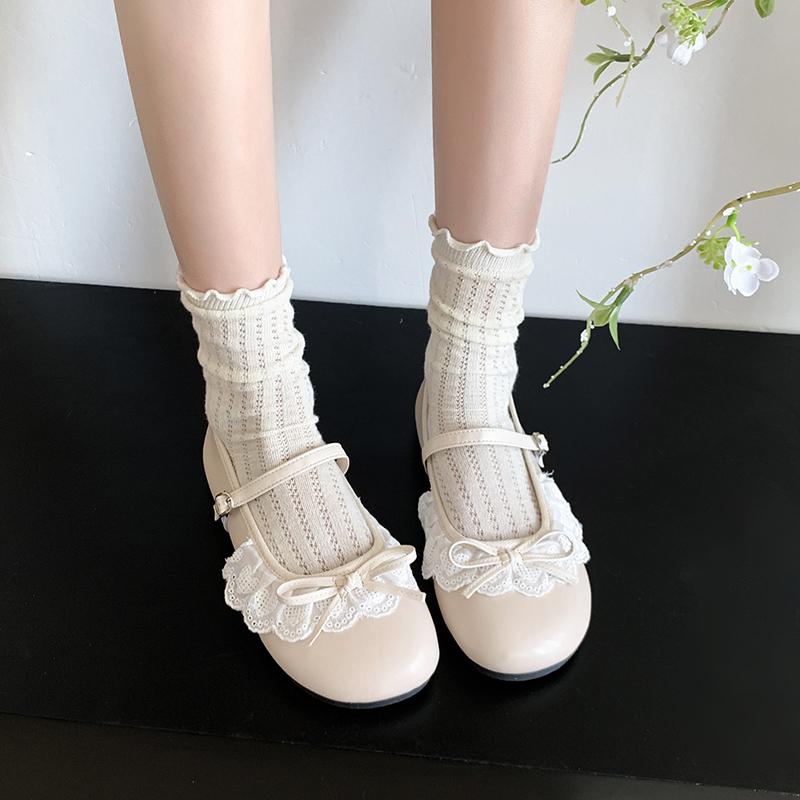 Модная одиночная обувь 2025 Новая весна и осень Мэри Флэт Винтажная с одним бантом Кружевная французская обувь