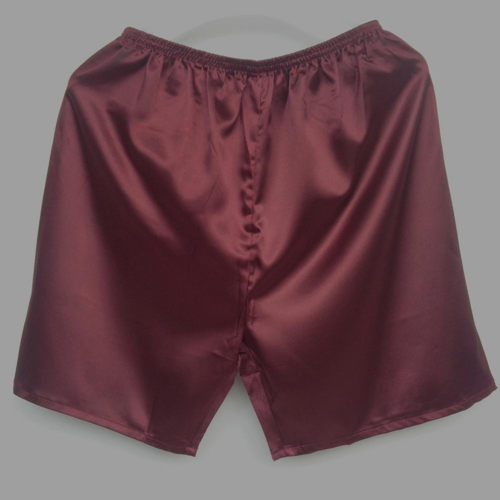 Men Imitation Silk Casual Shorts Elastic Waistband Sleeping Shorts Smooth Fabric Wide Leg Short Pants Homewear