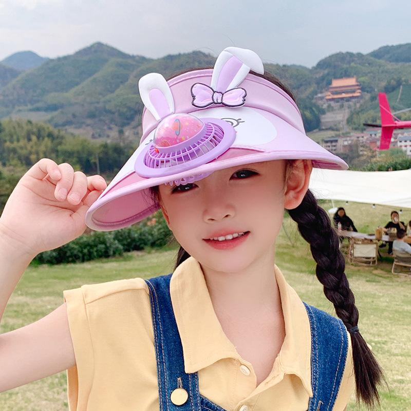 1139 children's hats summer outing big eaves with fan sunshade sunscreen hats boys and girls cartoon cute empty top hats