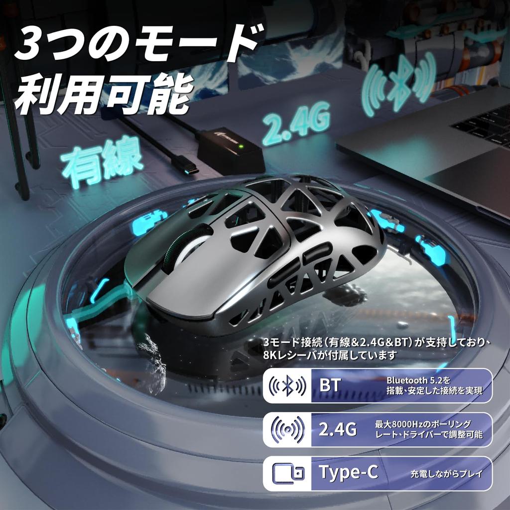 SHARK R2 Мышь из магниевого сплава Игровая мышь 8k Мышь PixArt PAW3950 Оптический датчик 47g Ультралегкий 3-режимный проводной двухканальный 42000 точек на дюйм 50G