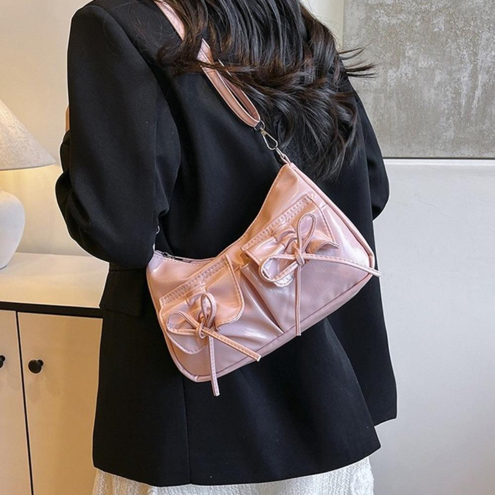 Pleated Bowknot Crossbody Bag Korean Style Pu Dumpling Bag Elegant Y2k Shoulder Bag Outdoor