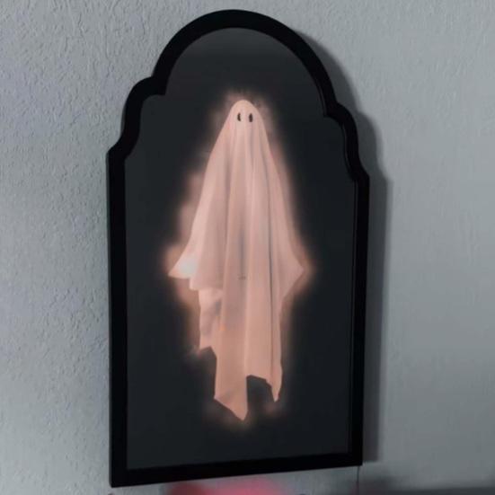 Halloween Hologram Ghost Mirror LED Light Up Spooky Ghost Mirror for Halloween Indoor Outdoor Haunted House Room Decor
