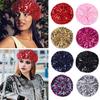 Sequin Beret for Women Sparkling Stage Effect No Brim Flat Top Solid Color Parties Performances Headwear Lady Cap