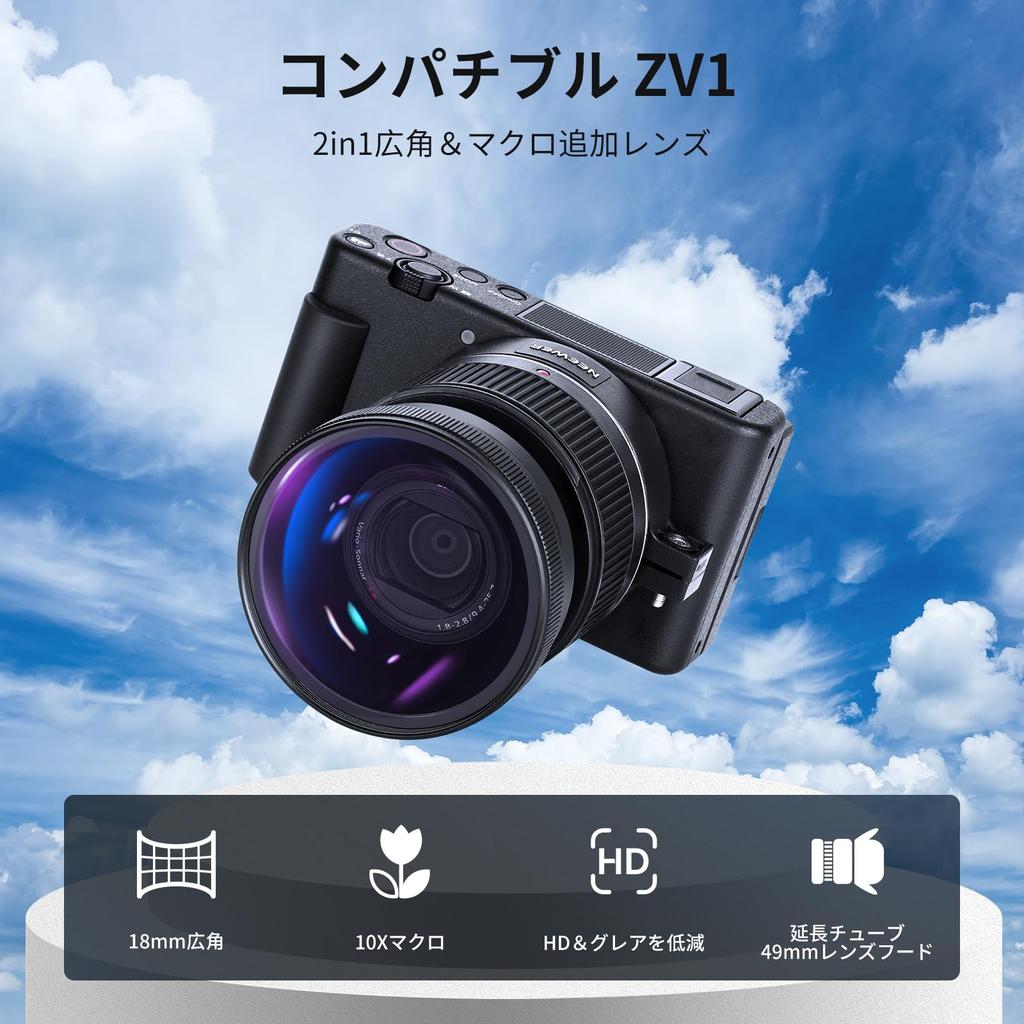NEEWER Wide Angle Lens Compatible with ZV1 Camera 2in1 18mm HD Wide Angle and 10x Macro Additional Lens with Extension Bayonet Mount Lens Adapter and